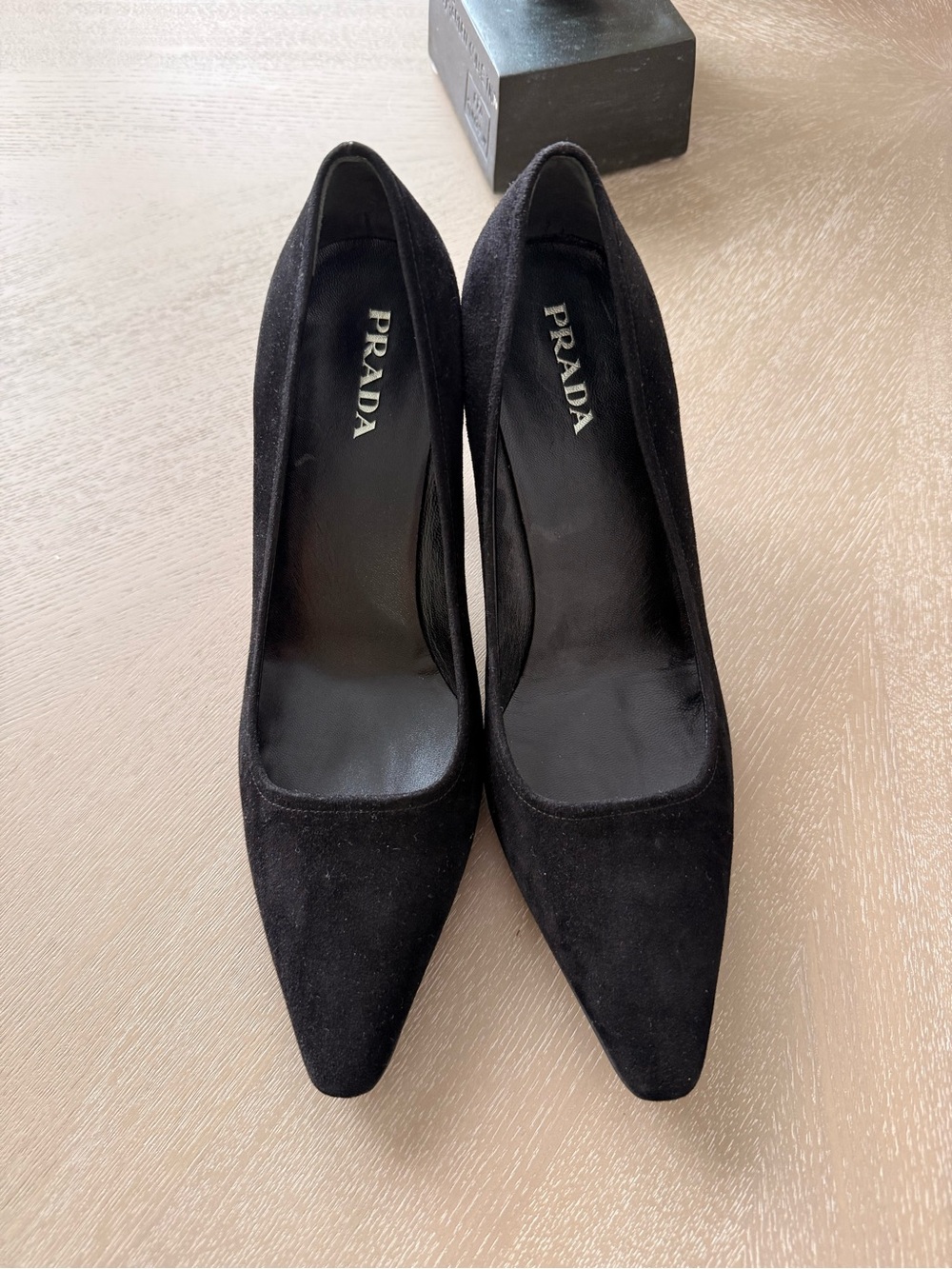 Prada Black Suede Square Toe Pumps Heels Size 39 Made in Italy